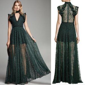 Alexis Eleanora Lace Cap-Sleeve Gown Deep V-neck Jade